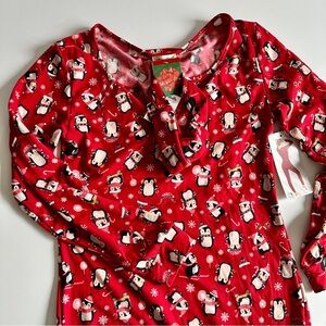 Women’s OHSOHS Red Penguin Christmas Print Pajama Onzie, Size Large